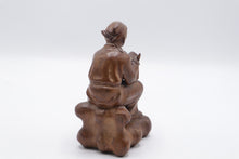 Load image into Gallery viewer, Hand Carved Wood Seated Scholar Reading Book Asian Figurine 6 Inch As Is