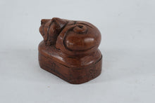 Load image into Gallery viewer, Hand Carved Wood Cat Trinket Box Small Hinged Figurine Box