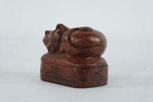 Load image into Gallery viewer, Hand Carved Wood Cat Trinket Box Small Hinged Figurine Box