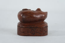 Load image into Gallery viewer, Hand Carved Wood Cat Trinket Box Small Hinged Figurine Box