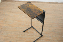 Load image into Gallery viewer, Industrial Metal and Wood C Table with Magazine Holder, 17 Inch