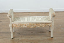 Load image into Gallery viewer, Jamaica Collection Whitewashed Wicker & Carved Wood Bench