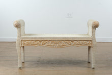 Load image into Gallery viewer, Jamaica Collection Whitewashed Wicker & Carved Wood Bench