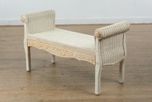 Load image into Gallery viewer, Jamaica Collection Whitewashed Wicker & Carved Wood Bench