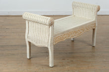 Load image into Gallery viewer, Jamaica Collection Whitewashed Wicker & Carved Wood Bench