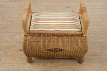 Load image into Gallery viewer, Vintage Wicker Storage Bench Ottoman With Cushion Seat Mid Century Coastal Style
