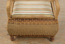 Load image into Gallery viewer, Vintage Wicker Storage Bench Ottoman With Cushion Seat Mid Century Coastal Style