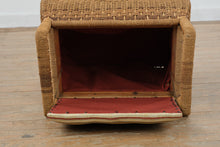 Load image into Gallery viewer, Vintage Wicker Storage Bench Ottoman With Cushion Seat Mid Century Coastal Style