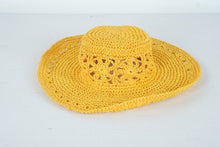 Load image into Gallery viewer, D&Y Yellow Crochet Woven Sun Hat – Wide Brim Summer Beach Hat, One Size