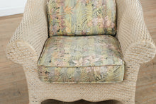 Load image into Gallery viewer, Cream Woven Wicker Lounge Chair & Matching Ottoman – Tropical Upholstery, Coastal Cottage Style