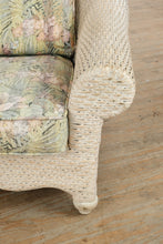 Load image into Gallery viewer, Cream Woven Wicker Lounge Chair & Matching Ottoman – Tropical Upholstery, Coastal Cottage Style
