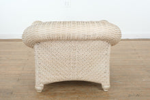 Load image into Gallery viewer, Cream Woven Wicker Lounge Chair & Matching Ottoman – Tropical Upholstery, Coastal Cottage Style