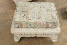 Load image into Gallery viewer, Cream Woven Wicker Lounge Chair & Matching Ottoman – Tropical Upholstery, Coastal Cottage Style