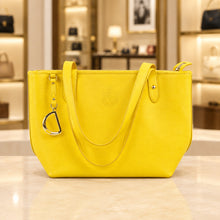 Load image into Gallery viewer, Lauren Ralph Lauren LXVII Yellow Leather Tote Bag Stirrup Charm