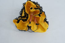 Load image into Gallery viewer, Spanish Flamenco Dancer Doll 10” Tall Yellow & Black Lace Ruffled Dress w/ Fan – Souvenir Figure