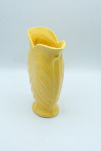 Load image into Gallery viewer, Vintage Yellow Art Pottery Vase Leaf Relief 9 Inch Flared Rim