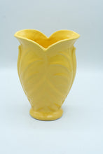 Load image into Gallery viewer, Vintage Yellow Art Pottery Vase Leaf Relief 9 Inch Flared Rim