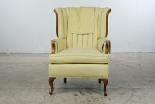 Load image into Gallery viewer, Vintage Traditional Wingback Lounge Chair Yellow Upholstery Carved Wood 39 Inch