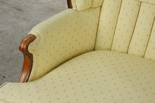 Load image into Gallery viewer, Vintage Traditional Wingback Lounge Chair Yellow Upholstery Carved Wood 39 Inch