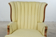 Load image into Gallery viewer, Vintage Traditional Wingback Lounge Chair Yellow Upholstery Carved Wood 39 Inch