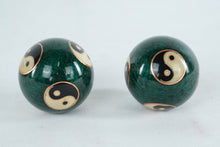 Load image into Gallery viewer, Chinese Yin Yang Baoding Meditation Balls Green Enamel Set With Zipper Case