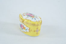Load image into Gallery viewer, Andrea by Sadek Porcelain Hinged Trinket Box Yellow Floral Rose Gold Trim
