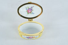 Load image into Gallery viewer, Andrea by Sadek Porcelain Hinged Trinket Box Yellow Floral Rose Gold Trim
