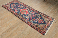 Load image into Gallery viewer, Antique Persian Style Runner Rug 26x72 Blue Red Floral Medallion