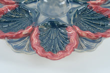 Load image into Gallery viewer, Vintage French Majolica-Style Oyster Plate – Rosy Plum & Navy Glaze – 9.5" Round