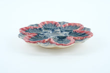 Load image into Gallery viewer, Vintage French Majolica-Style Oyster Plate – Rosy Plum & Navy Glaze – 9.5" Round