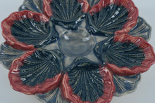 Load image into Gallery viewer, Vintage French Majolica-Style Oyster Plate – Rosy Plum & Navy Glaze – 9.5" Round