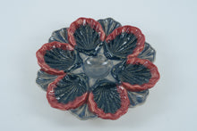 Load image into Gallery viewer, Vintage French Majolica-Style Oyster Plate – Rosy Plum & Navy Glaze – 9.5" Round
