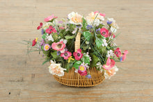 Load image into Gallery viewer, Vibrant Mixed Faux Flower Arrangement in Woven Rattan Basket – 14" x 10" Centerpiece Décor