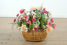Load image into Gallery viewer, Vibrant Mixed Faux Flower Arrangement in Woven Rattan Basket – 14" x 10" Centerpiece Décor
