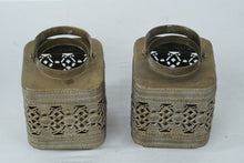 Load image into Gallery viewer, Vintage Brass Pierced Lantern Candle Holders Pair Floral Filigree Square