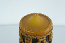 Load image into Gallery viewer, Mid-Century European-Style Sculpted Wax Candles on Japanese Cast Iron Holders – Vintage Pair (13.5")