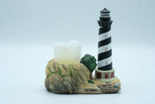 Load image into Gallery viewer, Cape Hatteras Lighthouse Candle Holder Figurine – Coastal Nautical Decor, Hand-Painted Resin