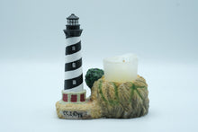 Load image into Gallery viewer, Cape Hatteras Lighthouse Candle Holder Figurine – Coastal Nautical Decor, Hand-Painted Resin