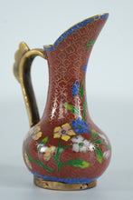 Load image into Gallery viewer, Cloisonné Miniature Ewer Pitcher – Red Enamel with Floral & Bird Motif – 3" Tall