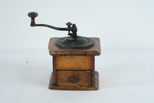 Load image into Gallery viewer, Vintage Wood Coffee Grinder Hand Crank Cast Iron Burr Mill Box