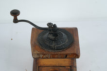 Load image into Gallery viewer, Vintage Wood Coffee Grinder Hand Crank Cast Iron Burr Mill Box