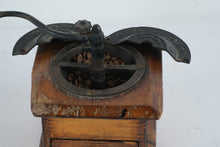 Load image into Gallery viewer, Vintage Wood Coffee Grinder Hand Crank Cast Iron Burr Mill Box
