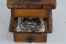 Load image into Gallery viewer, Vintage Wood Coffee Grinder Hand Crank Cast Iron Burr Mill Box