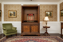 Load image into Gallery viewer, Traditional Burl Wood Two-Piece Cabinet with Carved Detailing & Interior Drawers