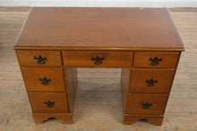 Load image into Gallery viewer, Vintage Traditional Solid Wood Kneehole Writing Desk with Glass Top and Six Drawers
