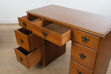 Load image into Gallery viewer, Vintage Traditional Solid Wood Kneehole Writing Desk with Glass Top and Six Drawers