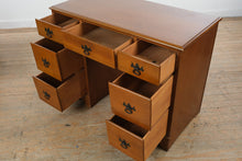 Load image into Gallery viewer, Vintage Traditional Solid Wood Kneehole Writing Desk with Glass Top and Six Drawers
