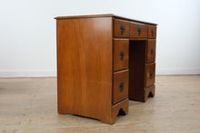 Load image into Gallery viewer, Vintage Traditional Solid Wood Kneehole Writing Desk with Glass Top and Six Drawers