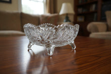 Load image into Gallery viewer, Antique American Brilliant Cut Glass Bowl on Three Feet – Star & Fan Pattern