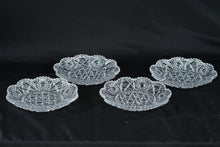 Load image into Gallery viewer, Antique EAPG Berry Plates Set of 4 Clear Pressed Glass Hobstar Fan Pattern 7 Inch